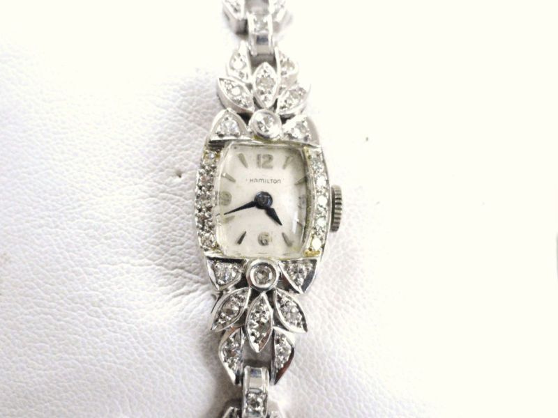 ANTIQUE PLATINUM 2CT DIAMOND DECO HAMILTON WATCH 1920S  