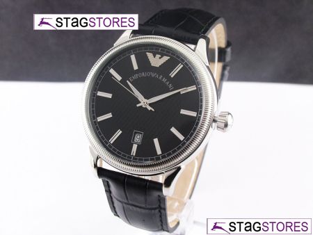 NEW * AR0539 EMPORIO ARMANI BLACK LEATHER MENS WATCH  