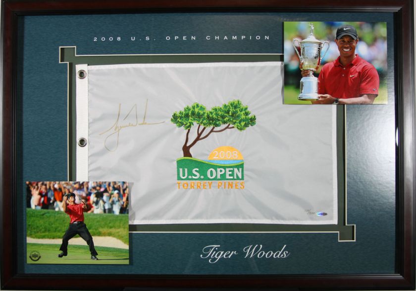   AUTOGRAPHED 2008 U.S. OPEN PIN FLAG #110/500 AUTO COA FRAMED  