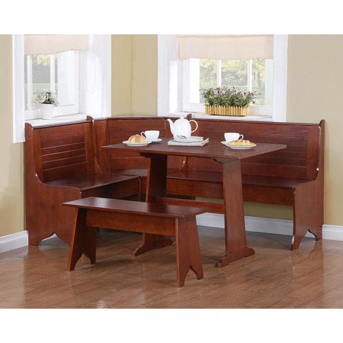 Breakfast Nook 3 Piece Corner Dining Set, Espresso  