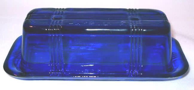 Cobalt Blue Glass Ribbon Stick Butter Dish  