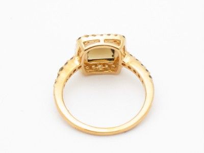 18K YELLOW GOLD SILVER DIAMOND SET SMOKEY TOPAZ RING  