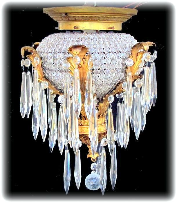 Antique FRENCH BEADED Chandelier Leaf Design CRYSTAL Vintage  