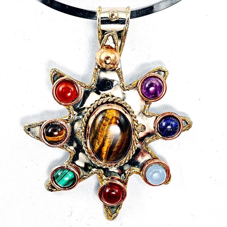 Chakra Harmony Energy Balance Feel Good Gemstone Sunburst Pendant 