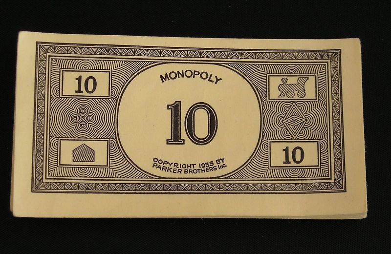 Vintage Monopoly   Game Pieces   1935 Ten Dollar Bills Larger Size 