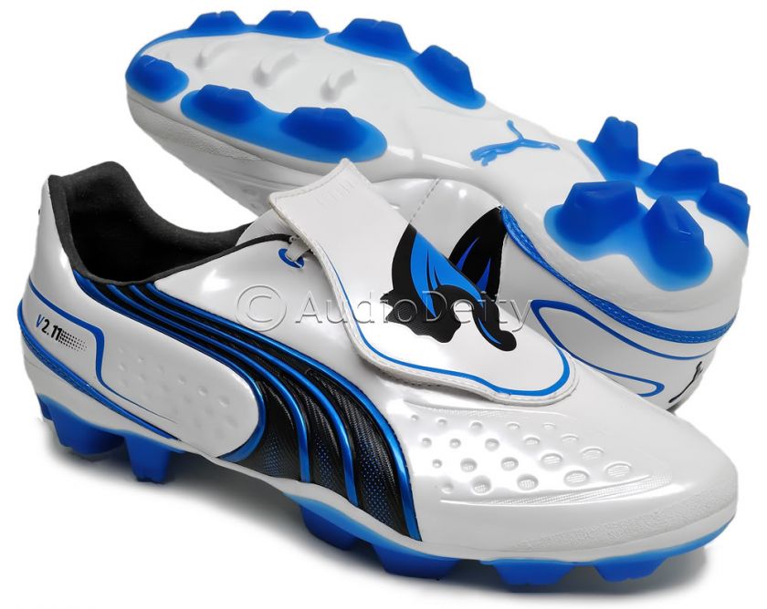   New PUMA Speed v2.11 HG Mens Soccer Cleats, White & Blue, Hard Ground