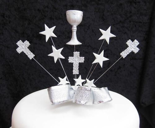 FIRST HOLY COMMUNION CAKE TOPPER WITH CHALICE SILVER  