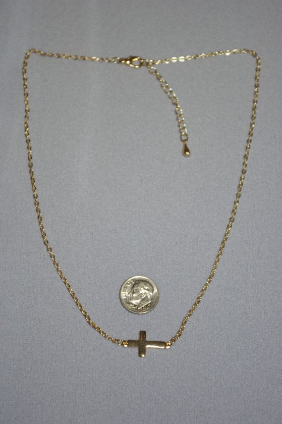 Sideways Horizontal Cross Necklace Gold Plated 16 or 18 BOHO Chic 