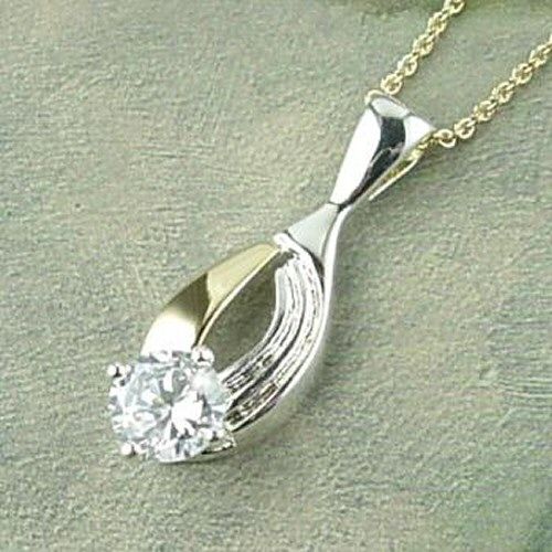 1ct Cubic Zirconia 2 tone Gold & Silver Pendant  