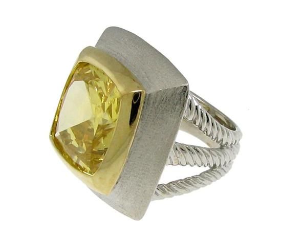 Sterling Silver 925 Chunky Square Canary Yellow CZ Ring  