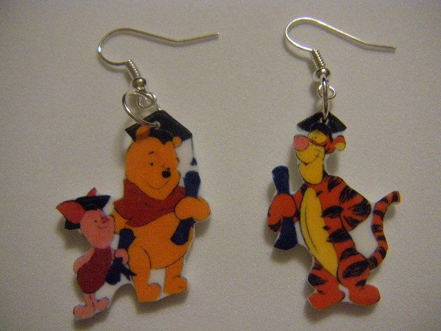 Disney Tigger Piglet Pooh Graduation Earrings jewelry  