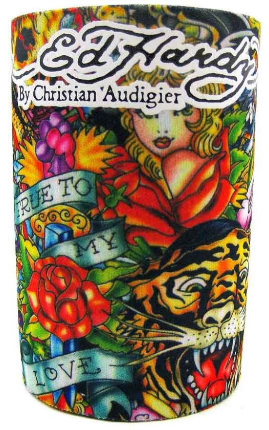 Ed Hardy `Tattoo Collage` Neoprene Can Coozie Cooler  