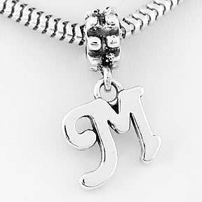 STERLING SILVER FANCY LETTER/INITIAL M DANGLE BEAD  