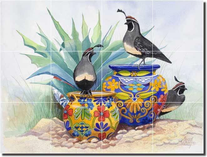 New Libby Southwest Quail Ceramic Tile Mural Backsplash  