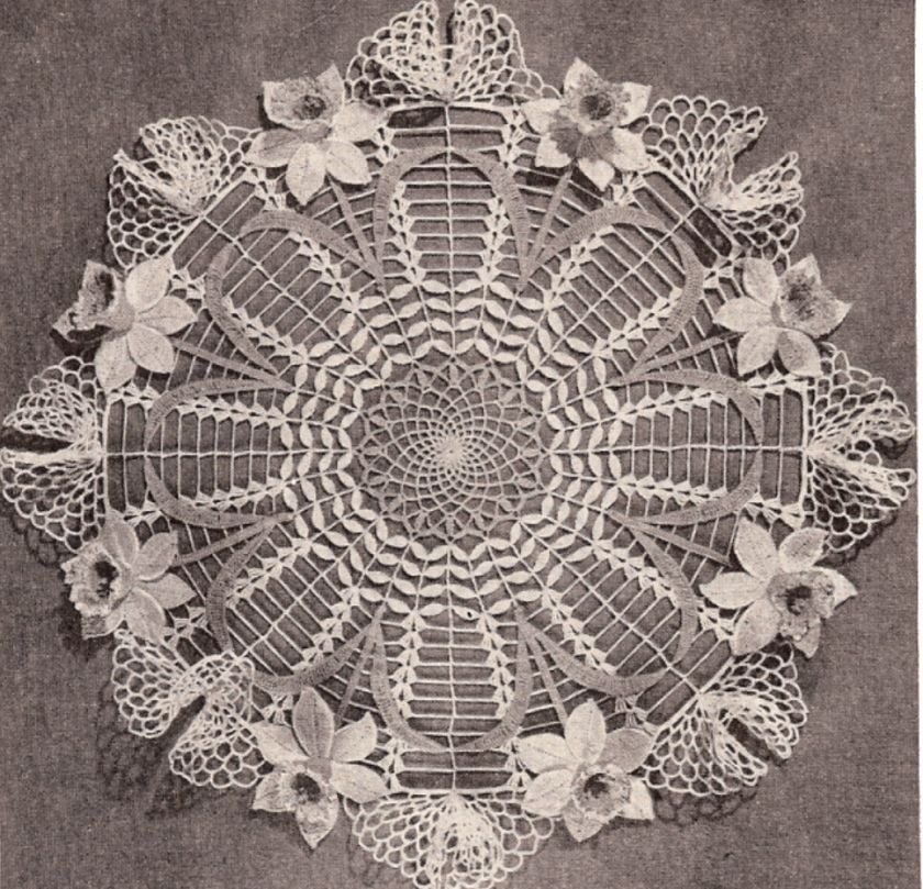 Vintage Crochet DAFFODIL Doily Flower Motif pattern  