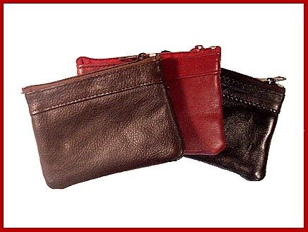 TAN ~ 2 Zipper COIN PURSE LEATHER ~ Coin wallet  