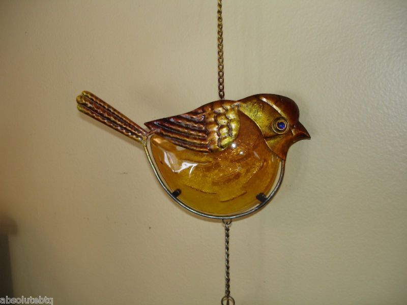 Glass Metal Bird Garden Yard Wind Chime Bell Sculpture  