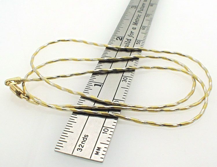 18k Two Tone Gold Fancy Slender Snake Chain Necklace  