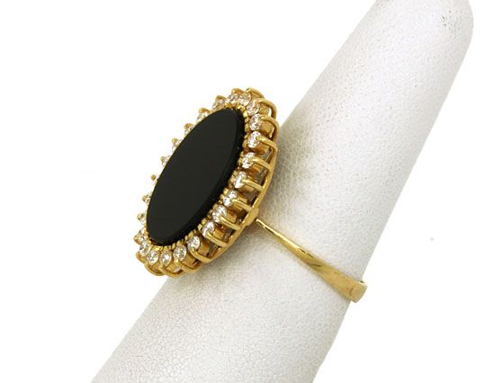 EXQUISITE 18K GOLD, DIAMONDS & ONYX LADIES DRESS RING  