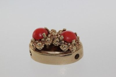 VINTAGE 14K GOLD CORAL CHARM BRACELET SLIDE SLIDER  