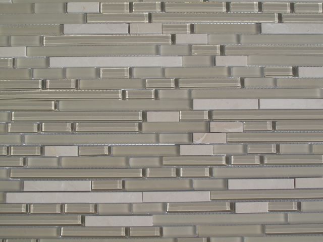   Tan Horizontal Glass and Stone Mix Tile / Kitchen Backsplash Bathroom