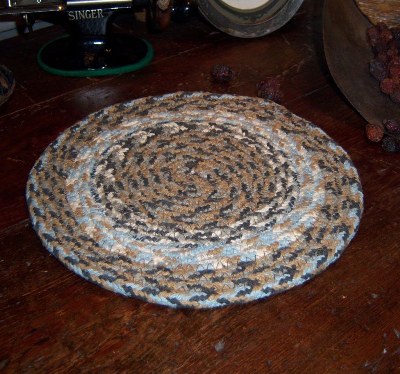 Primitive Rustic Braided Round Candle Mat Trivet #05  