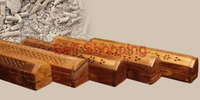 Hand Carved Wooden Incense Burner Holder Box w/ Gift  