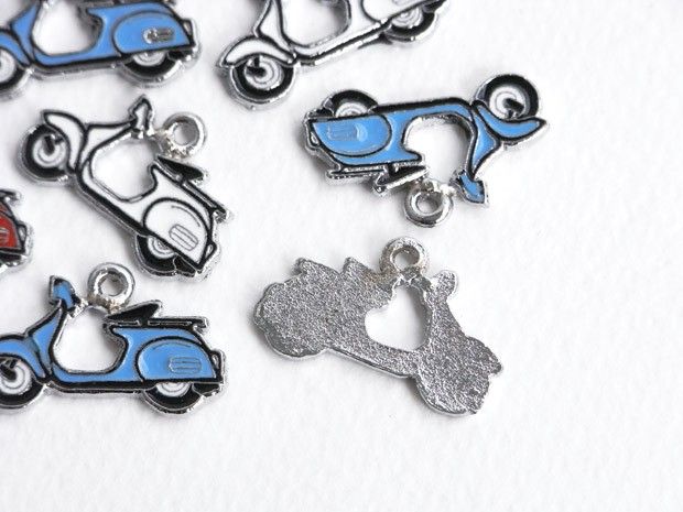 Lot of 12 Retro SCOOTER VESPA Enamel Pendant Charms  