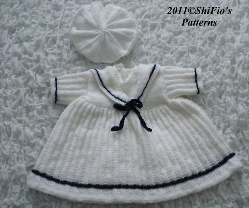 BABY KNITTING DOLL PATTERN SAILOR DRESS PATTERNS #186  