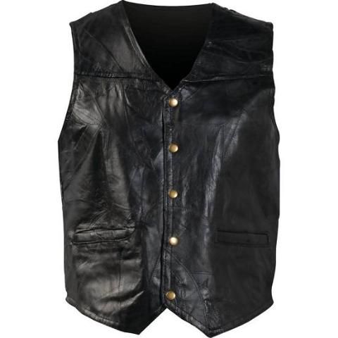 Mens Genuine Leather Motorcycle Vest, Black New  