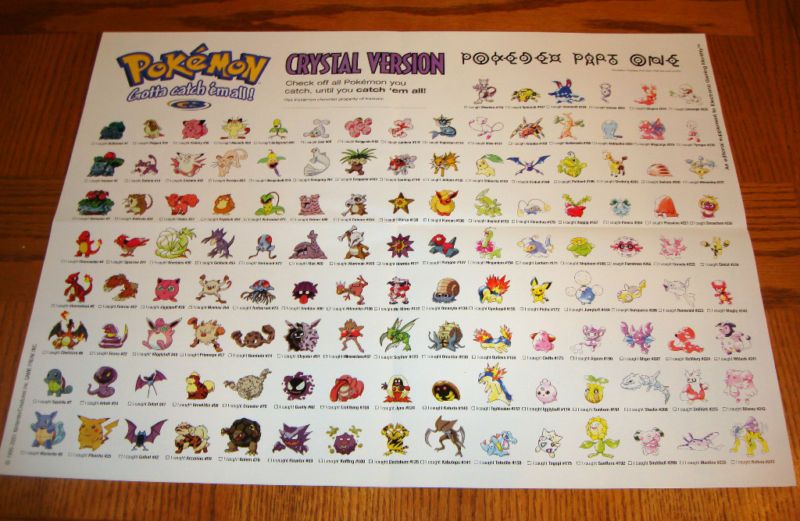 Pokemon Crystal Pokedex Part 1 Collector GBC Poster 20 3/4 X 15 1/2 