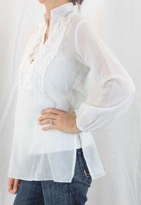 Nom Maternity White Sheer Cotton Ruffle Tunic/Caftan S  