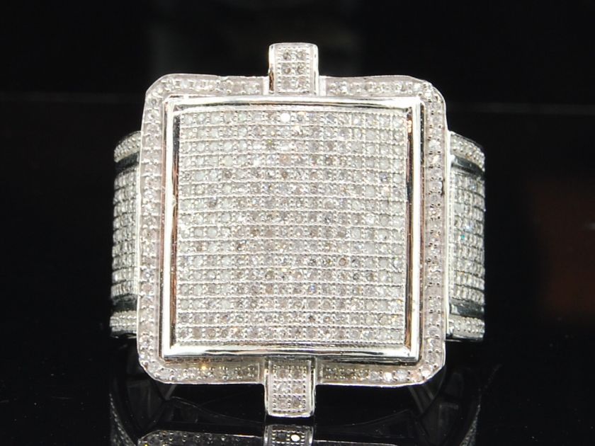 10K MENS 1.30 CT WHITE GOLD WHITE DIAMOND PINKY RING PAVE SQUARED BAND 