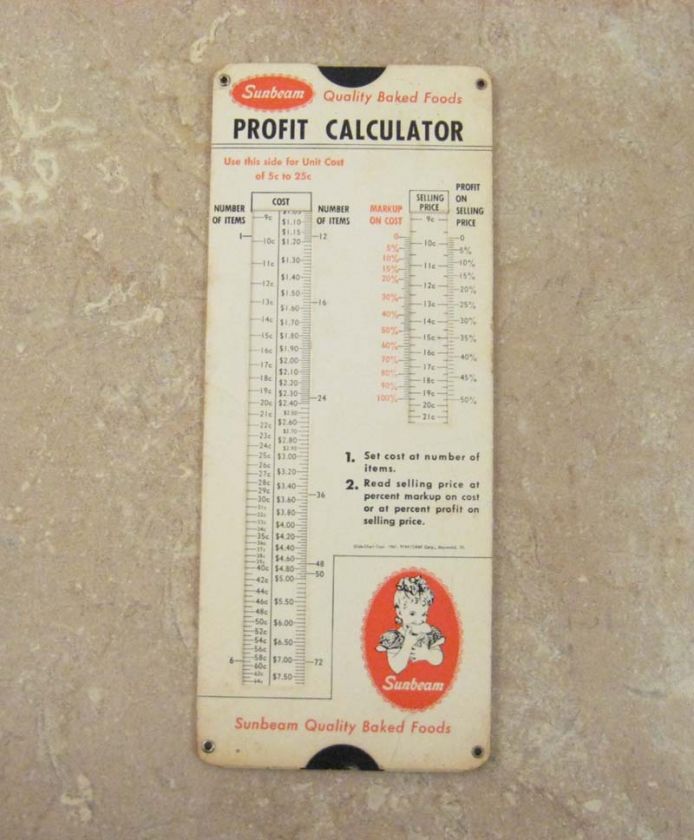 1961 Sunbeam Bread Slide Rule Price Calculator  