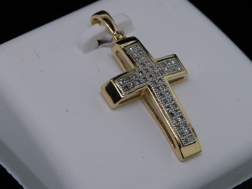 LADIES YELLOW GOLD DIAMOND CROSS JESUS CHARM PENDANT  