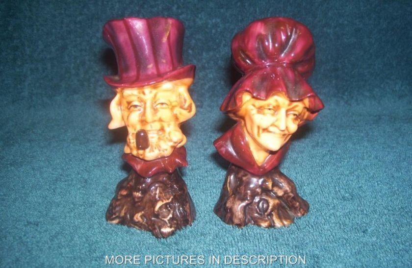 Vintage Bone China Head Busts Man Pipe Woman Hat SET  