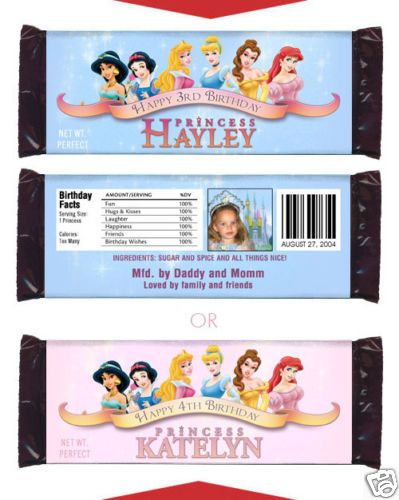 PRINCESS Birthday Party Favors CANDY WRAPPERS  