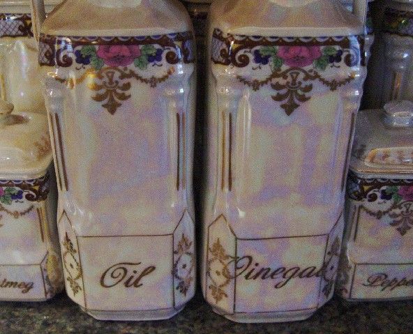 Antique Victoria China Canister Cruets Clock Spice Jars  