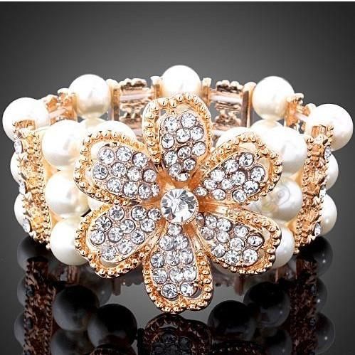 New Big flower and pearls rose Gold GP bracelet JYS037  