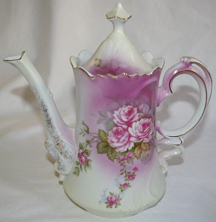 Vintage Lefton China Heavenly Rose Chocolate   Tea Set Lavender  