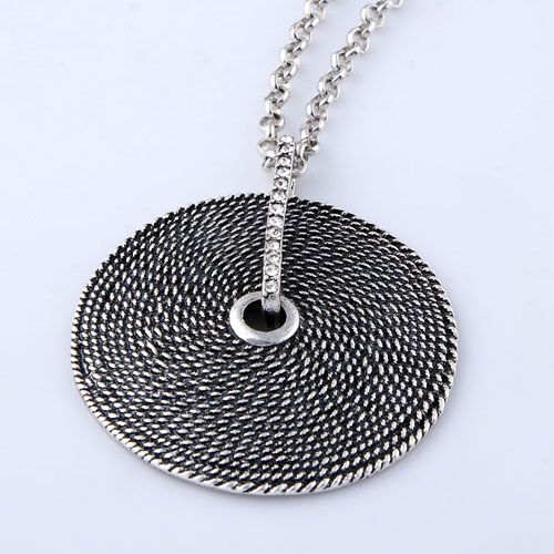   silver circle target pendant long polo chain sweater necklace N12