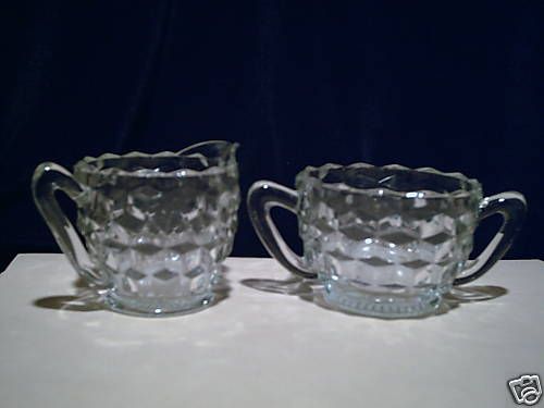 Jeannette Glass Clear Cube Cubist Creamer & Sugar Bowl  