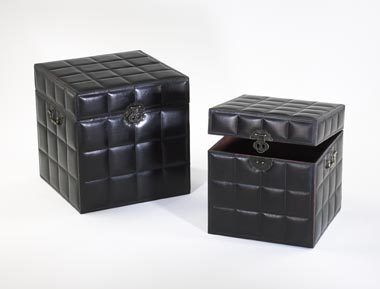 Tufted Leather Chest Trunks 2pc Retail $357  