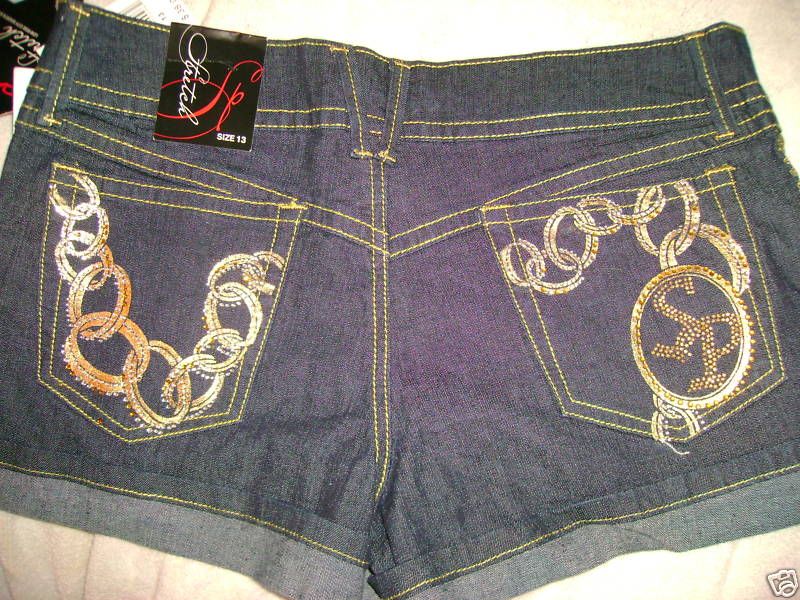 NWT SOUTH POLE RHinestone denim jean jeans shorts 13  