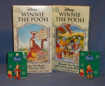 WINNIE THE POOH VHS TAPES 2 NEW IN PACKAGE AND 2 ORNAMENTS TIGGER AND 