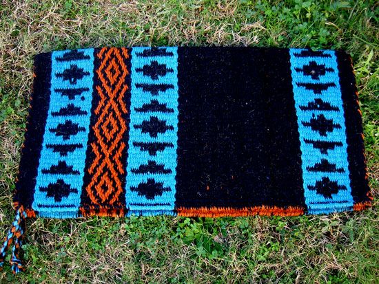 WOOL WESTERN SHOW TRAIL SADDLE BLANKET PAD BLACK TURQ  