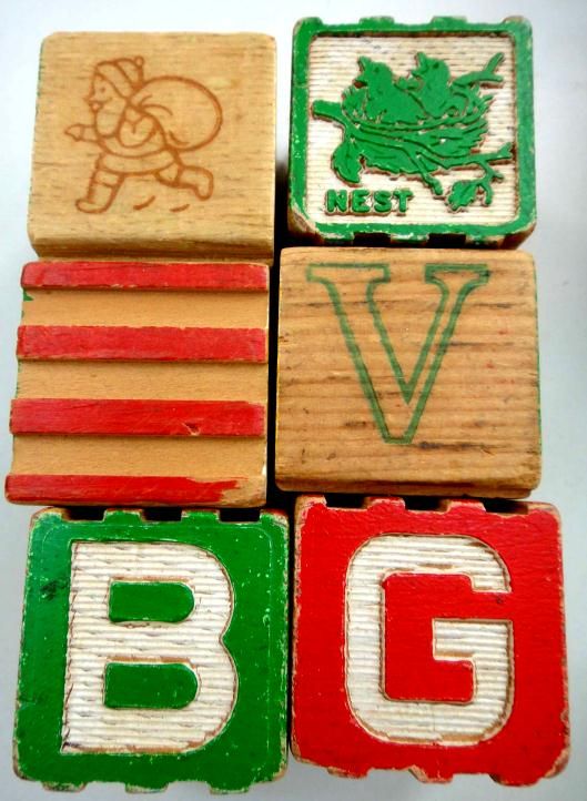 LOT vintage WOODEN TOY BLOCKS alphabet 25 PC pictures★  